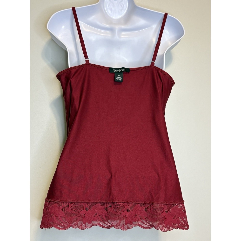 White House Black Market Red Lace Camisole Tank Top M Nylon Spandex - Picture 7 of 8